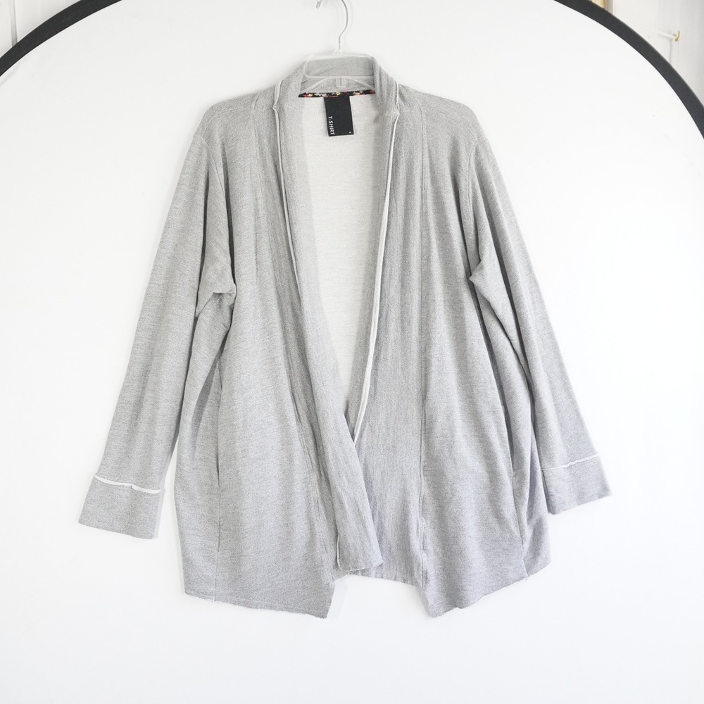 Dolan Womens Gray Cardigan Tshirt‎ Sweater Open Front Pockets M asymmetrical hem